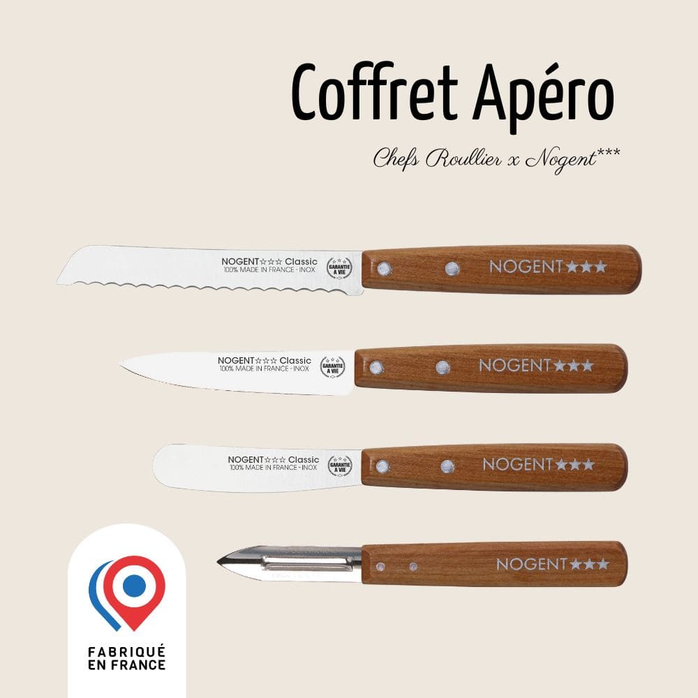 COFFRET CHEFS CUISINE CERISIER (EPLUCHEUR, OFFICE 9CM, TOMATE 11CM, SANTOKU 11CM)