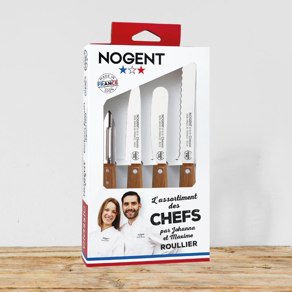 COFFRET CHEFS CUISINE CERISIER (EPLUCHEUR, OFFICE 9CM, TOMATE 11CM, SANTOKU 11CM)