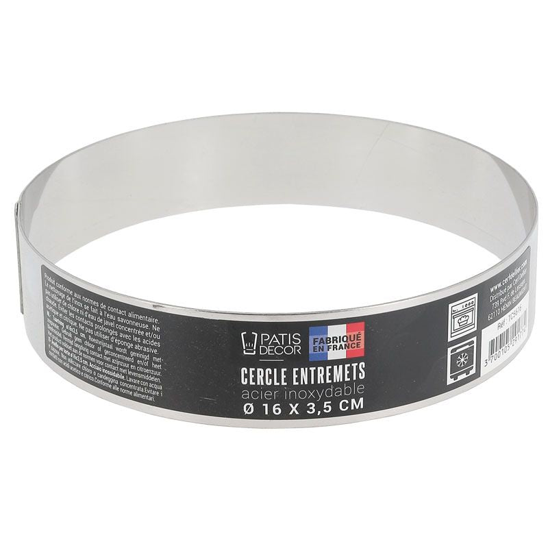 Cercle entremets en inox, hauteur 3.5 cm de 10 cm à 30 cm