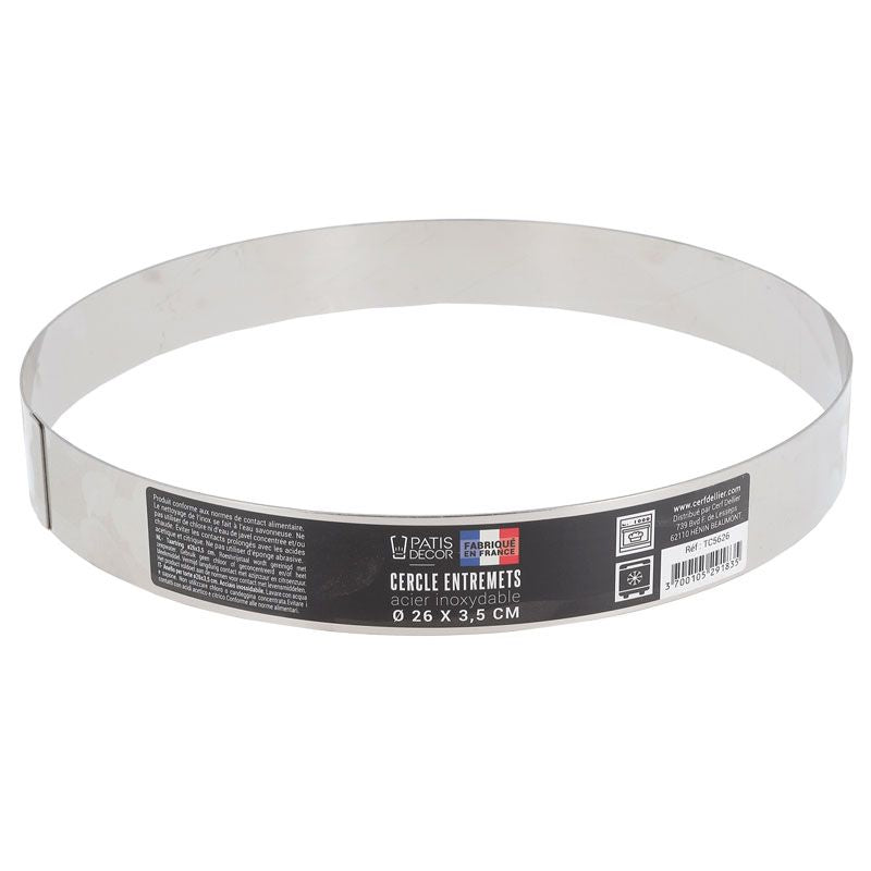 Cercle entremets en inox, hauteur 3.5 cm de 10 cm à 30 cm