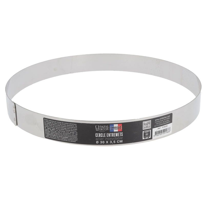 Cercle entremets en inox, hauteur 3.5 cm de 10 cm à 30 cm