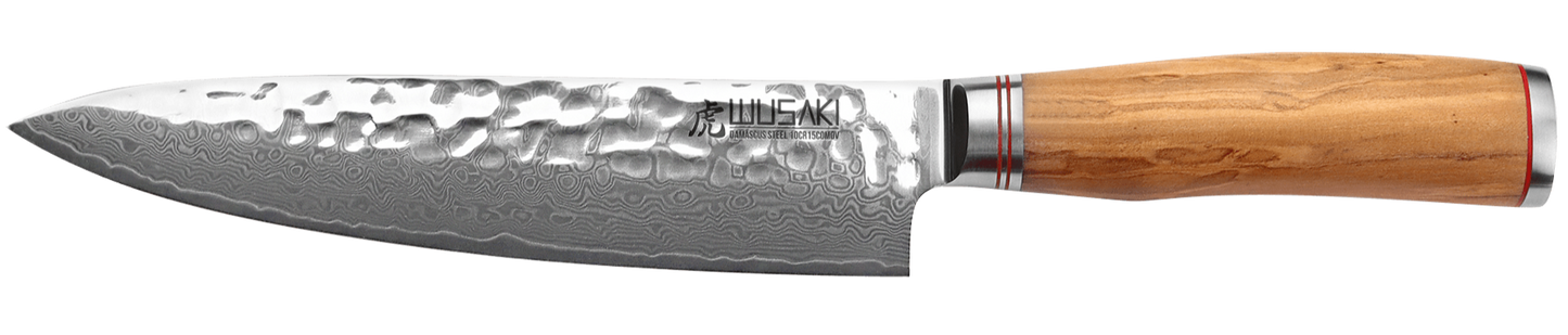 Couteau de chef japonais, qualité professionnelle le 20 cm Damas 10 Cr, manche en bois d'olivier