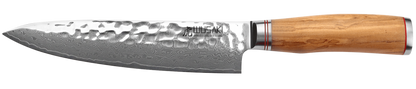 Couteau de chef japonais, qualité professionnelle le 20 cm Damas 10 Cr, manche en bois d'olivier