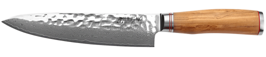 Couteau de chef japonais, qualité professionnelle le 20 cm Damas 10 Cr, manche en bois d'olivier