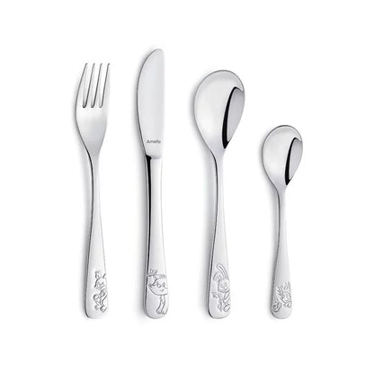 Coffret 4 couverts en inox brillant pour enfants - Thème Forest