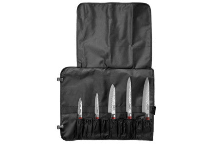 Mallette 5 couteaux de cuisine japonais professionnels (chef 20cm, santoku 17cm, découper 20cm, universel 12cm, office 9cm)